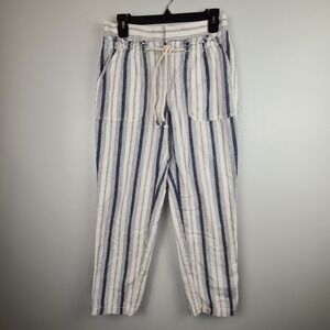 Anthropologie Pants Womens 4 Blue White Seashore Striped Linen Blend Coastal